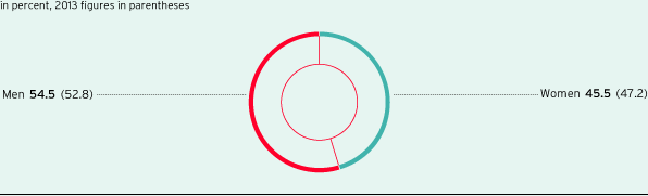 Proportion of women and men in the whole Group (pie chart)